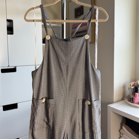 Rampage Gray Checkered Spring Summer Sleeveless Jumpsuit Overall Size Medium - Picture 4 of 6